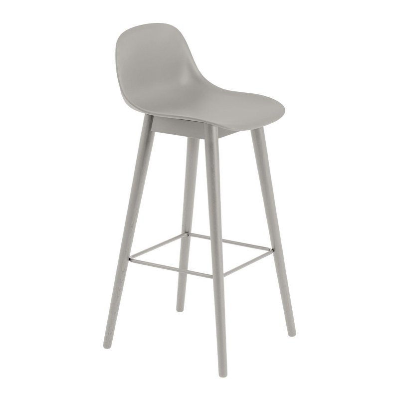 Fiber Barkruk - Houten Onderstel - Muuto Grijs Hout