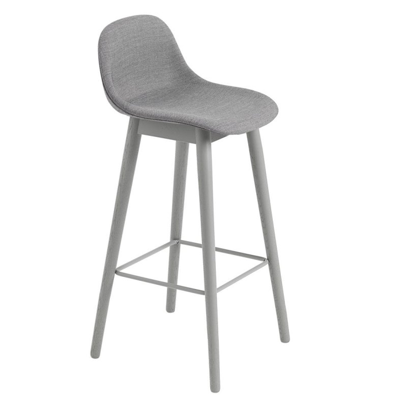 Fiber Barkruk - Houten Onderstel - Muuto Grijs Stof