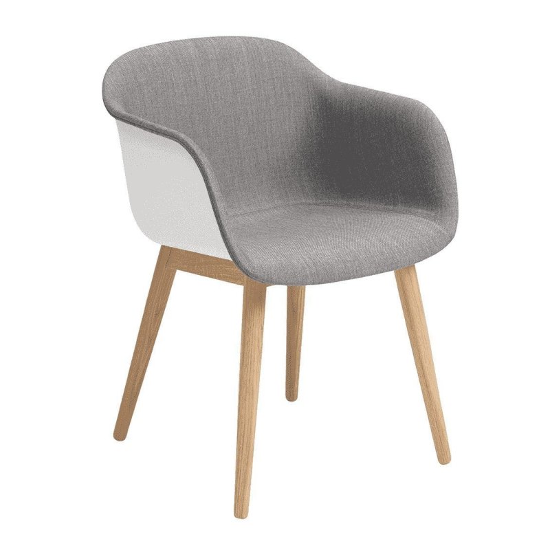 Fiber Chair Front UP - Houten Onderstel - Muuto Wit Stof