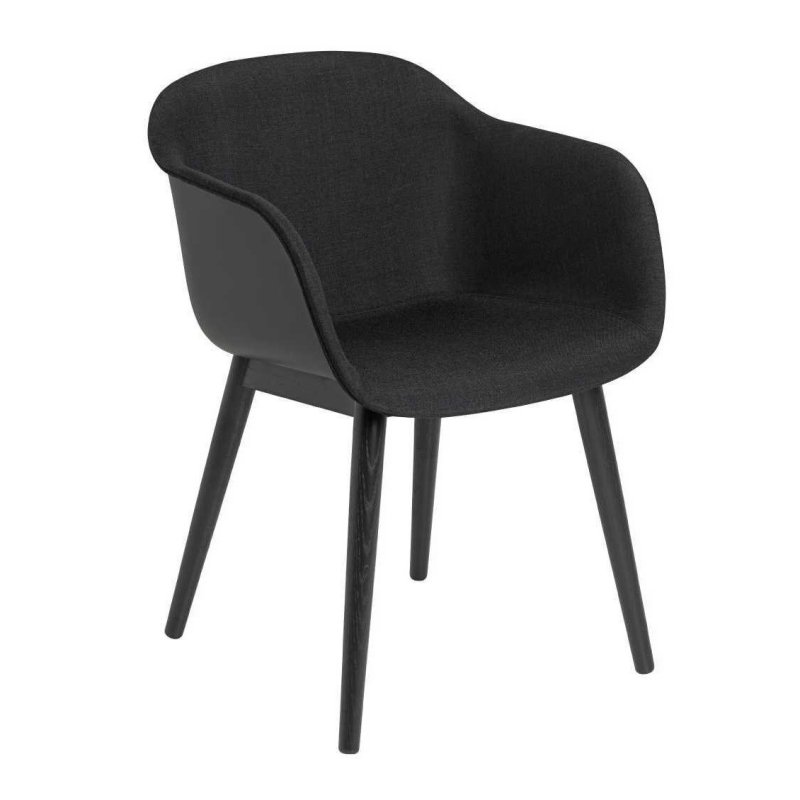 Fiber Chair Front UP - Houten Onderstel - Muuto Zwart Stof