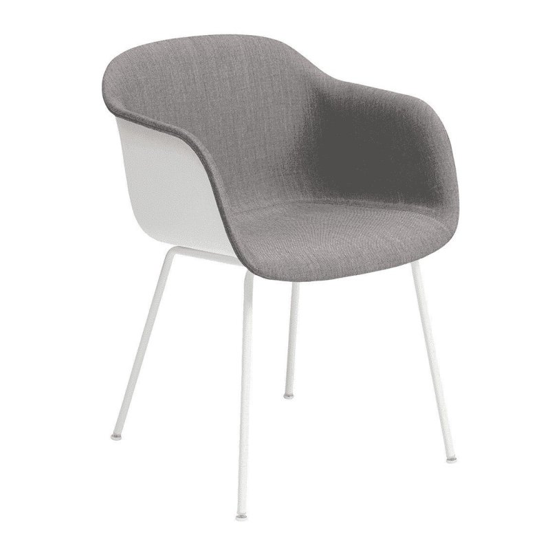 Fiber Chair Front UP - Stalen Onderstel - Muuto Wit Stof