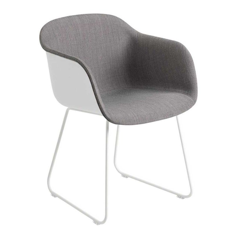 Fiber Chair Front UP - Stalen Onderstel - Muuto Wit Stof