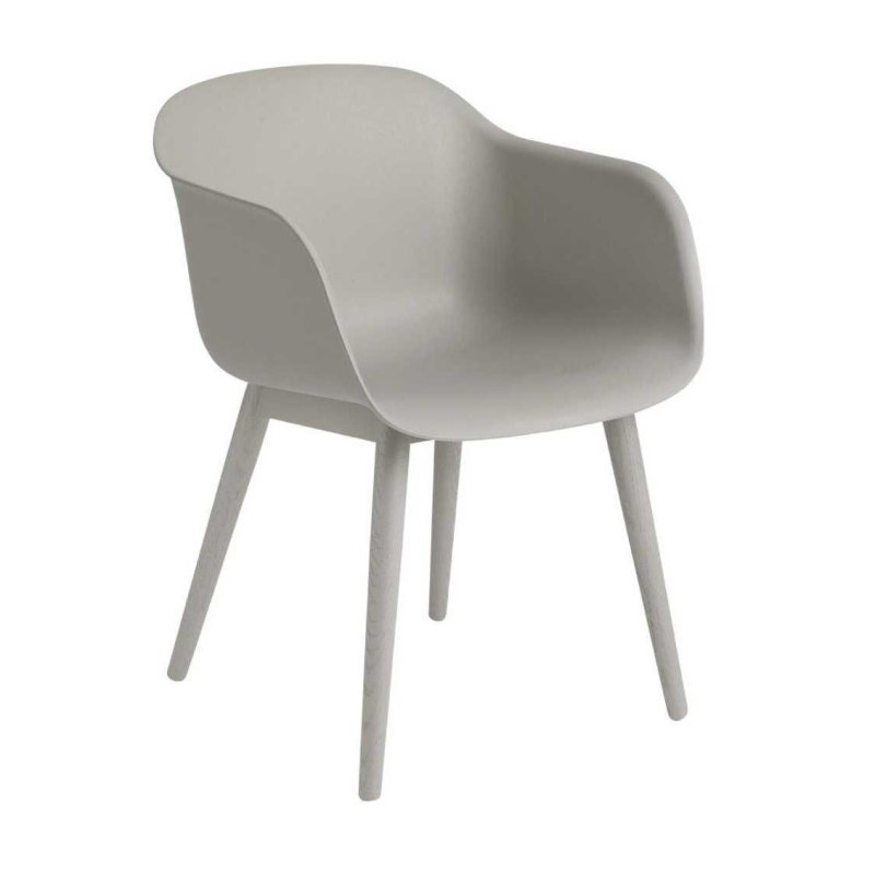 Fiber Chair - Houten Onderstel - Muuto Grijs Kunststof