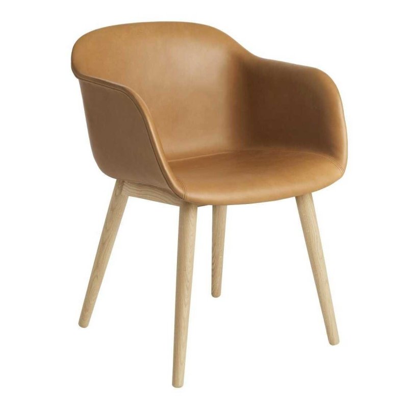 Fiber Chair UP - Houten Onderstel - Muuto Bruin Leder