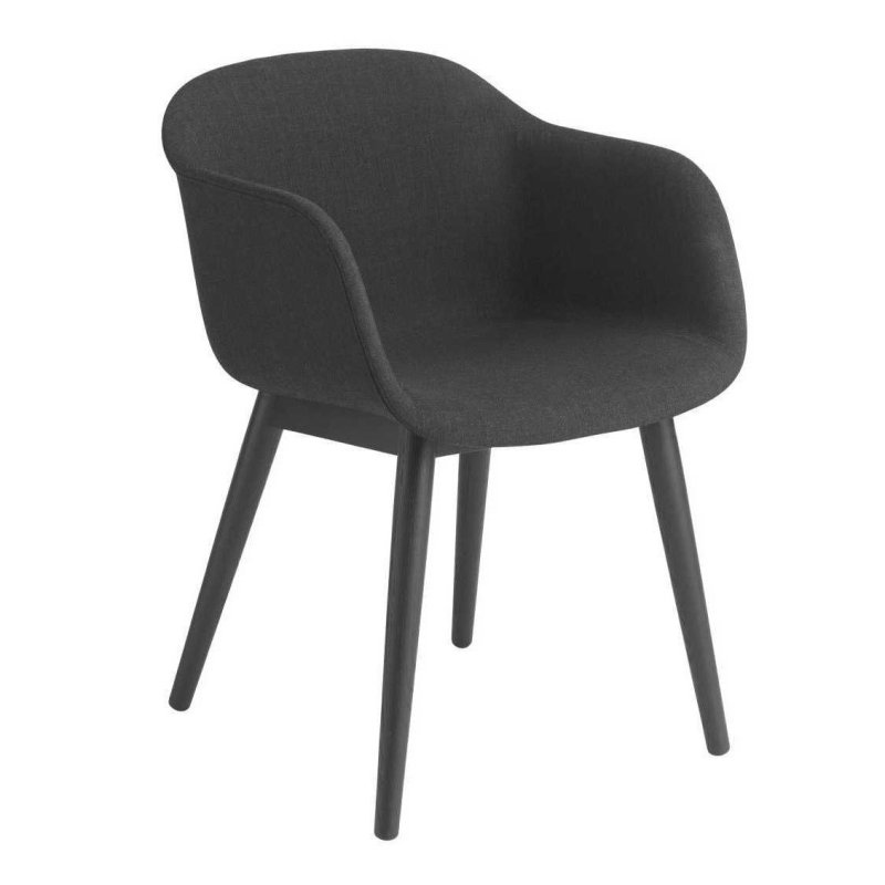 Fiber Chair UP - Houten Onderstel - Muuto Grijs Stof