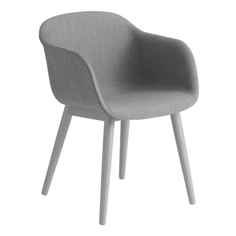 Fiber Chair UP - Houten Onderstel - Muuto Grijs Stof