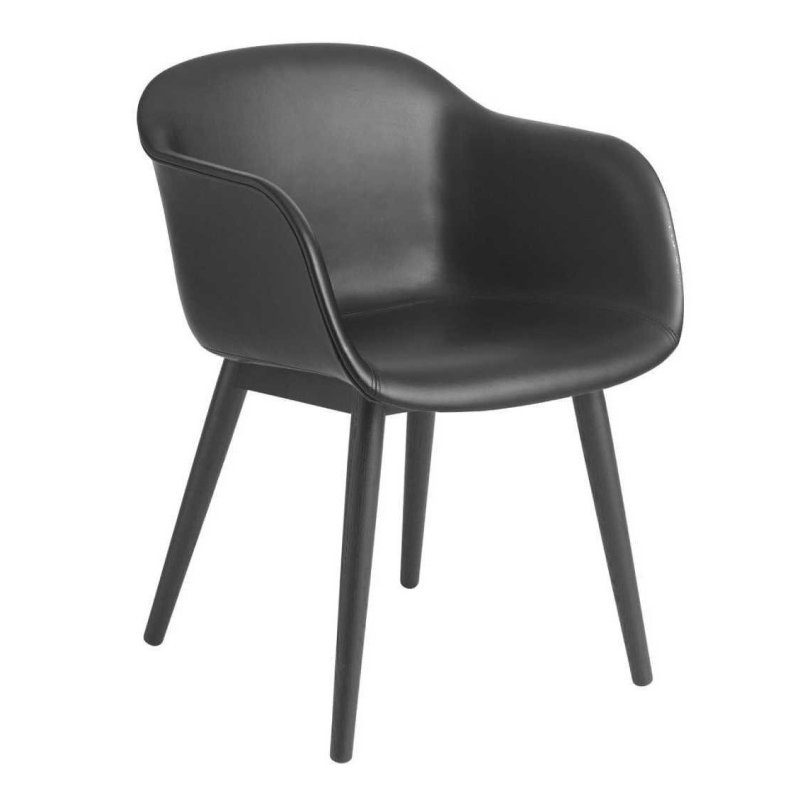 Fiber Chair UP - Houten Onderstel - Muuto Zwart Leder