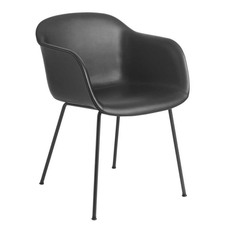 Fiber Chair Up - Stalen Onderstel - Muuto Zwart Leder