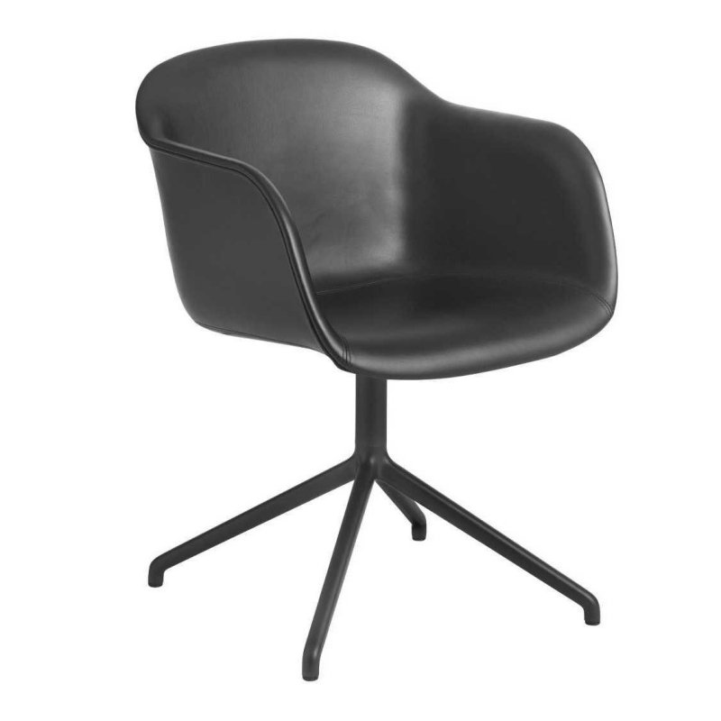 Fiber Chair UP - Stalen Onderstel - Muuto Zwart Leder