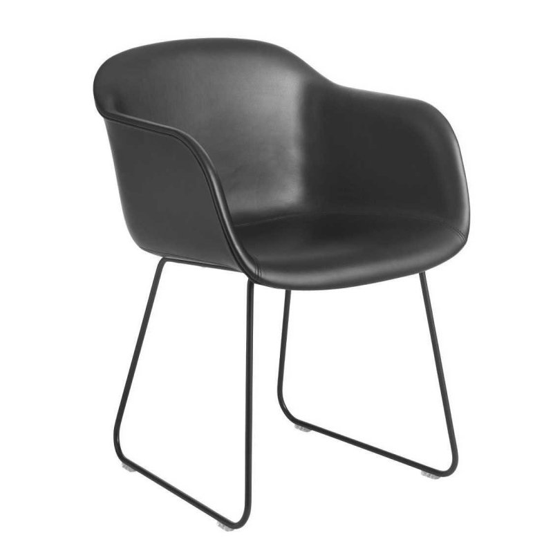 Fiber Chair UP - Stalen Onderstel - Muuto Zwart Leder