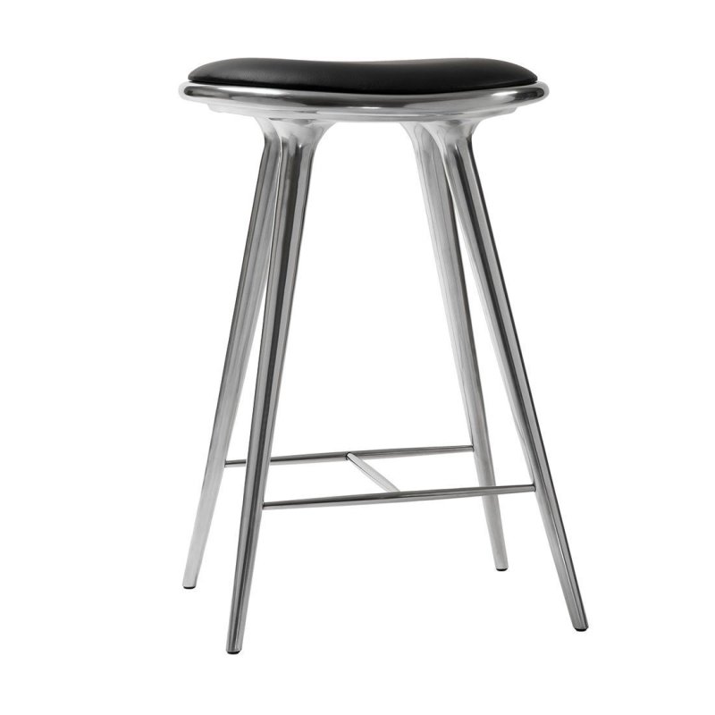 High Stool 69 cm. - Mater Zilver Leder