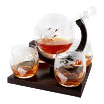 Aretica Luxe Whiskey Karaf wereldbol met 4 glazen Kannen & flessen Bruin Glas