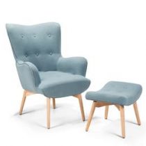 Beliani Fauteuil blauw - stoel + hocker - stof - VEJLE Stoelen Blauw Polyester
