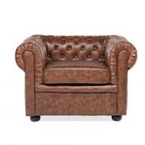 Beliani Leren fauteuil van kunstleer in bruin Old Style - CHESTERFIELD Stoelen Bruin Kunstleer