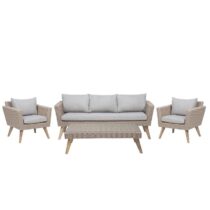 Beliani VITTORIA Sofa set met tafel 70x70x180 Tuinmeubelen Beige Rotan
