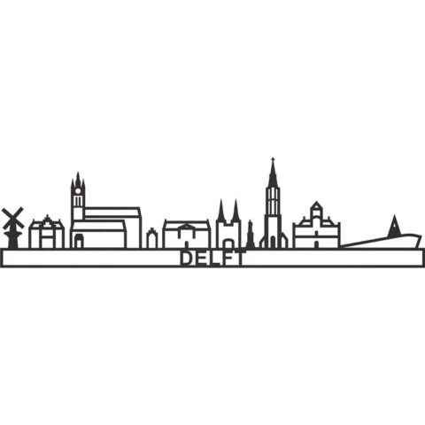 City Shapes Skyline Delft Groot Wanddecoratie  MDF