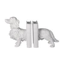 Clayre & Eef Boekensteunen Set van 2 Hond 28x12x22 cm Wit Kunststof Woondecoratie Wit Polyresin