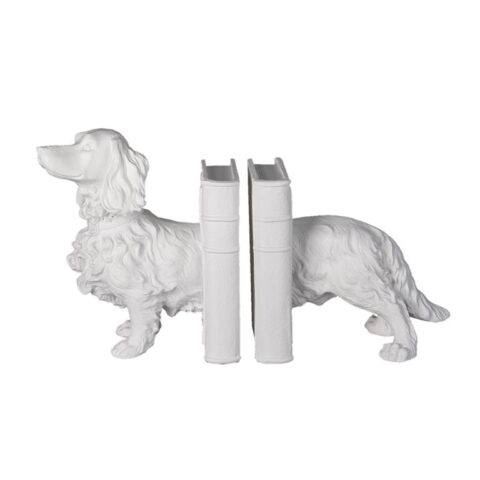 Clayre & Eef Boekensteunen Set van 2 Hond 28x12x22 cm Wit Kunststof Woondecoratie Wit Polyresin