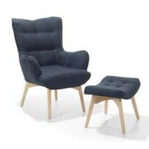 Elegante en zacht gestoffeerde fauteuil met handige hocker Stoelen Blauw Polyester