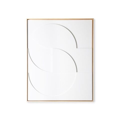 HKliving Framed Relief Kunstlijst - White - Large Wanddecoratie Wit Hout