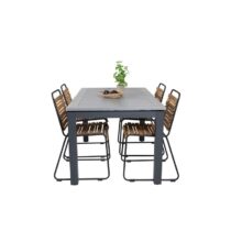 Hioshop Albany tuinmeubelset tafel 90x152/210cm en 4 stoel Bois Tuinmeubelen Zwart Polywood