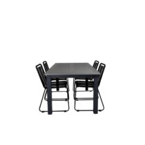 Hioshop Albany tuinmeubelset tafel 90x152/210cm en 4 stoel stapel Tuinmeubelen Zwart Polyester