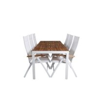 Hioshop Bois tuinmeubelset tafel 90x205cm en 6 stoel Panama wit