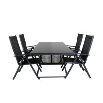 Hioshop Dallas tuinmeubelset tafel 90x193cm en 4 stoel Break zwart. Tuinmeubelen Zwart Textiel