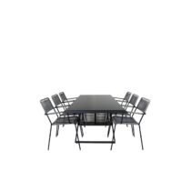 Hioshop Dallas tuinmeubelset tafel 90x193cm en 6 stoel armleuningG Tuinmeubelen Zwart Polyester
