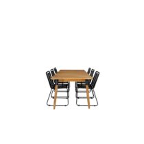 Hioshop Julian tuinmeubelset tafel 100x210cm en 6 stoel stapelS Tuinmeubelen Zwart Polyester