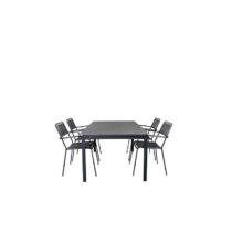 Hioshop Levels tuinmeubelset tafel 100x160/240cm en 4 stoel Tuinmeubelen Zwart Polyester