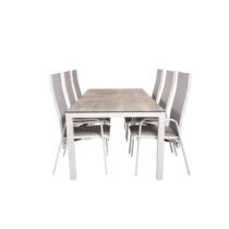 Hioshop Llama tuinmeubelset tafel 100x205cm en 6 stoel Copacabana Tuinmeubelen Wit Polywood
