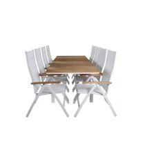 Hioshop Mexico tuinmeubelset tafel 90x180/240cm en 8 stoel Panama Tuinmeubelen Wit Textiel