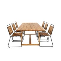 Hioshop Plankton tuinmeubelset tafel 100x220cm en 6 stoel Bois Tuinmeubelen Zwart Hout