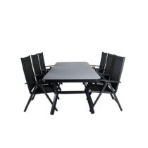 Hioshop Virya tuinmeubelset tafel 100x200cm en 6 stoel Break zwart