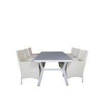 Hioshop Virya tuinmeubelset tafel 100x200cm en 6 stoel Malin wit