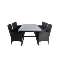 Hioshop Virya tuinmeubelset tafel 100x200cm en 6 stoel Malin zwart
