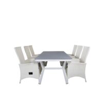 Hioshop Virya tuinmeubelset tafel 100x200cm en 6 stoel Padova wit