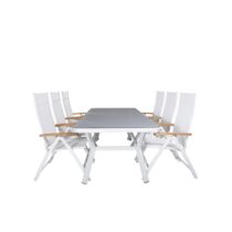 Hioshop Virya tuinmeubelset tafel 100x200cm en 6 stoel Panama wit