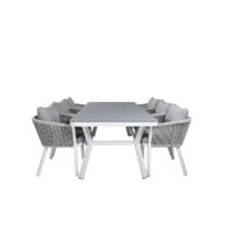 Hioshop Virya tuinmeubelset tafel 100x200cm en 6 stoel Virya wit