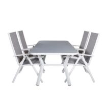 Hioshop Virya tuinmeubelset tafel 90x160cm en 4 stoel Break wit