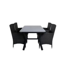 Hioshop Virya tuinmeubelset tafel 90x160cm en 4 stoel Malin zwart