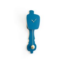 Kleine design wandklok met slinger in petrol blauw & glimmend goud Klokken Blauw