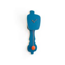 Kleine design wandklok met slinger in petrol blauw & neon oranje Klokken Blauw