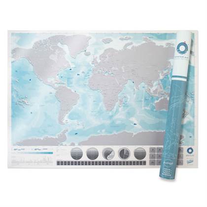 Luckies Scratch Map Wereldkaart - Blauw, Grijs Papier, PVC