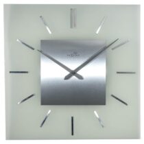 NeXtime - Wandklok- 40cm- Melkglas - 'Stripe Square Radio Controlled' Klokken Transparant Glas