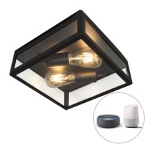 QAZQA LED Wandlamp buiten rotterdam - Zwart - Modern - B 28cm Buitenverlichting Zwart Glas