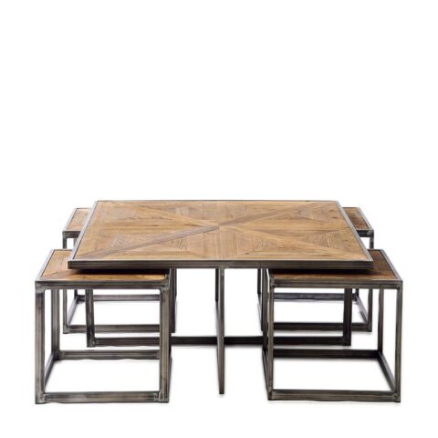 Riviera Maison Le Bar American Coffee Table S/5 - 100.0x100.0x45.0 cm Tafels Grijs 90% gerecycled materiaal
