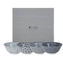 Tokyo Design Studio Nippon Black Rijstkom Set van 4 - Ø 27 cm Servies Wit