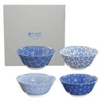 Tokyo Design Studio Nippon Blue Tayo Kom Ø 12 cm - 4 st. Servies Blauw Porselein
